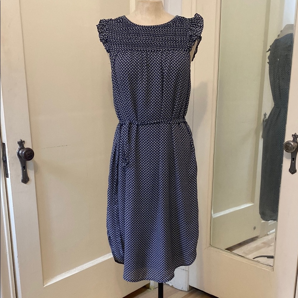 H&M Blue Pleated Smocked Midi Sundress